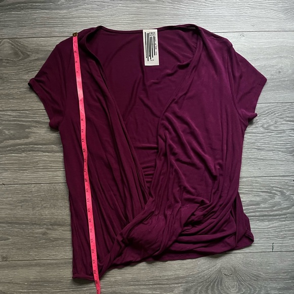 Free People Purple Short Sleeve Deep V Knot Front Blouse Size M Boho Casual Fall - Picture 7 of 8